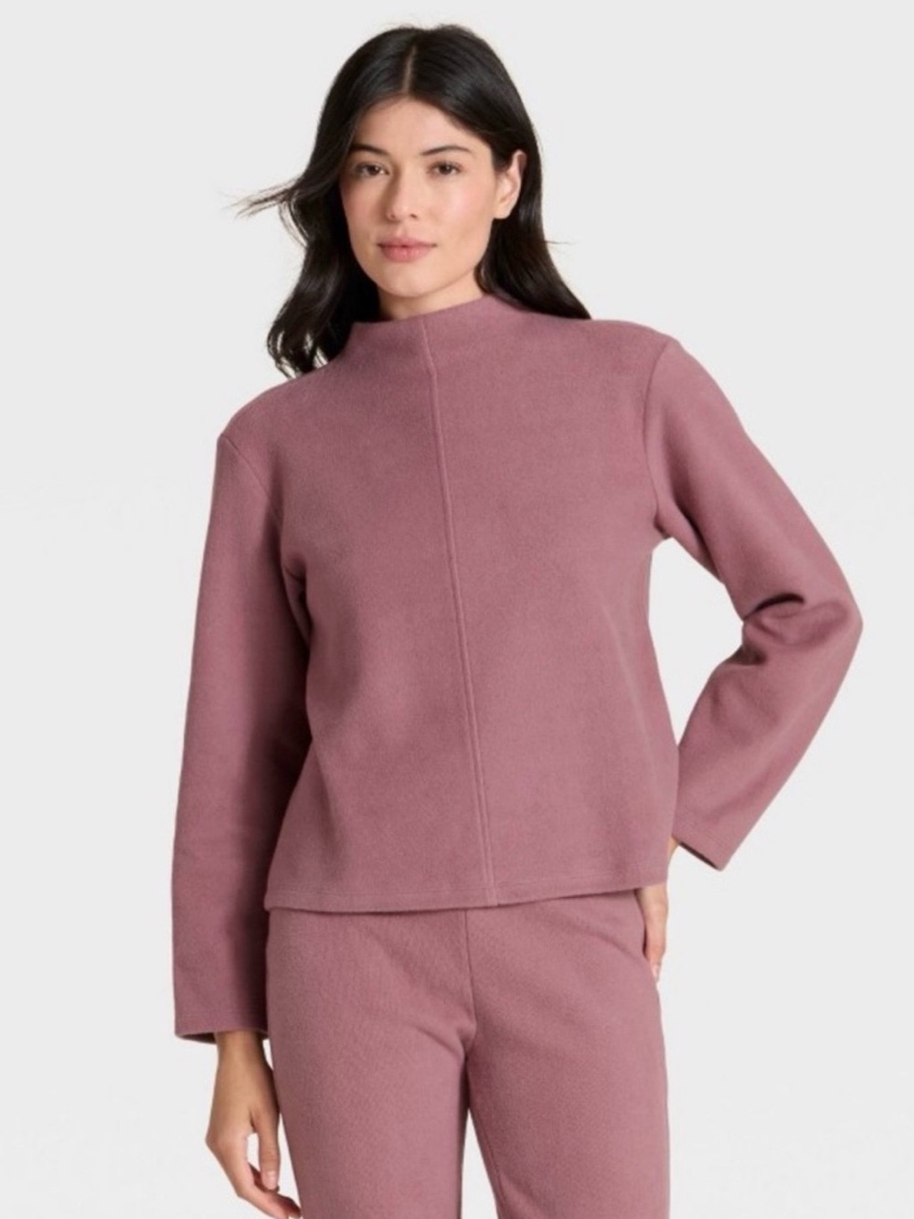 A New Day Sweater Top Women's Size Medium Mauve Mock Neck Long Sleeve Top EUC